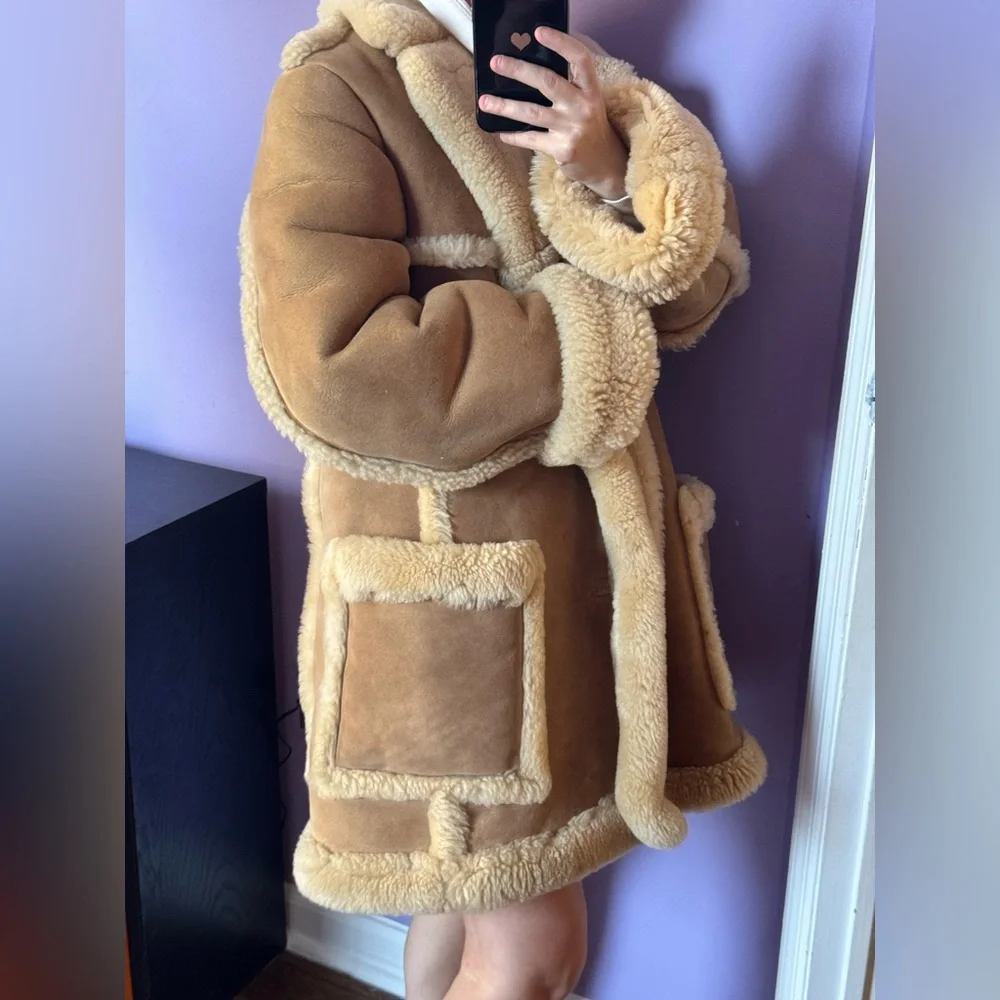 Saks Fifth Avenue brown shearling jacket coat Size 42 - Picture 11 of 17